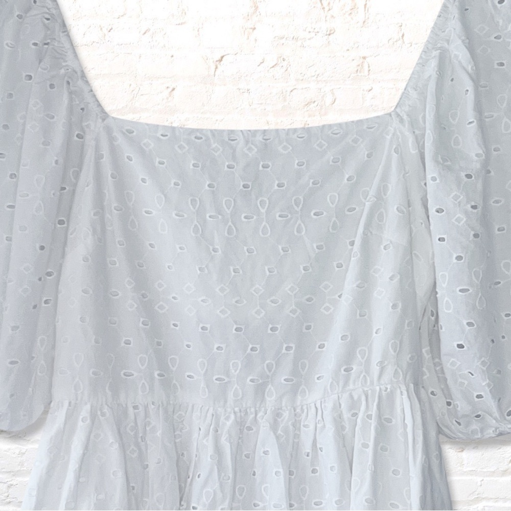 A New Day Eyelet Puff Sleeve Babydoll Mini Dress Size M White NWT - Picture 7 of 13